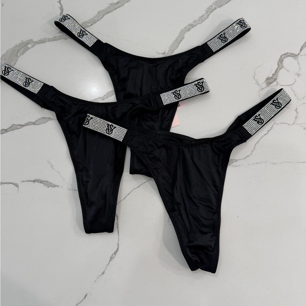 NWT Victoria’s Secret Sexy Shine Strap Thong Panty set of 3 black size S